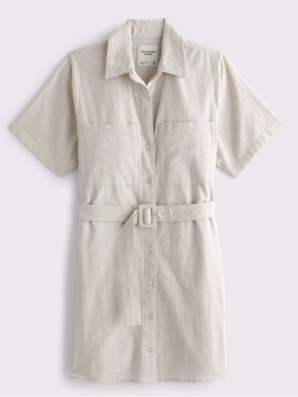 BRAND NEW Abercrombie Button-Front Shirt Dress with Belt - Cream size medium